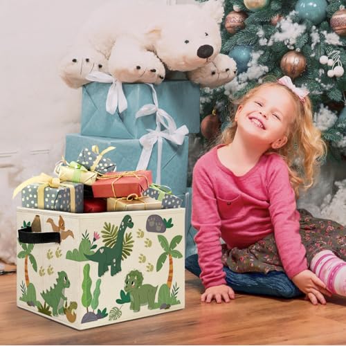 Tropical Dinosaur Storage Bins Box with Handles, Sage Green Plant Nursery Laundry Basket Hamper Collapsible Clothes Toys Organizer for Kids Boys Room Nursery Playroom Bathroom - color: Dinosaur Tropical
