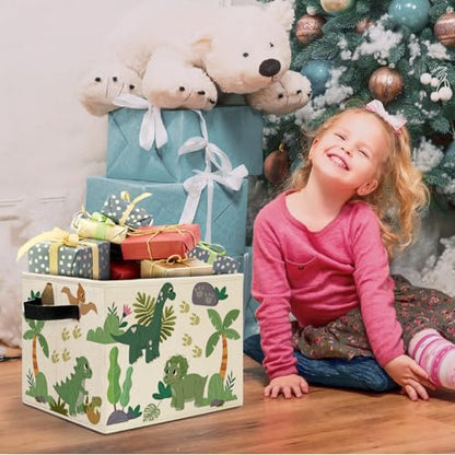 Tropical Dinosaur Storage Bins Box with Handles, Sage Green Plant Nursery Laundry Basket Hamper Collapsible Clothes Toys Organizer for Kids Boys Room Nursery Playroom Bathroom - color: Dinosaur Tropical