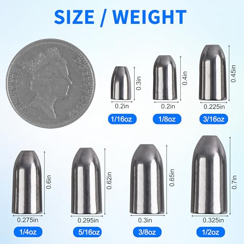 Tungsten Bullet Sinkers Fishing Weights, Flipping Sinkers Worm Weights for Bass Fishing Texas Rig, Carolina Rig, Size 1/16 1/8 3/16 1/4 5/16 3/8 1/2 oz - size: 1/2OZ-3PCS, style: Silver