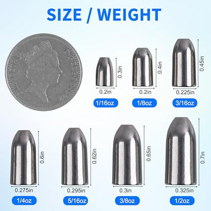 Tungsten Bullet Sinkers Fishing Weights, Flipping Sinkers Worm Weights for Bass Fishing Texas Rig, Carolina Rig, Size 1/16 1/8 3/16 1/4 5/16 3/8 1/2 oz - size: 1/2OZ-3PCS, style: Silver