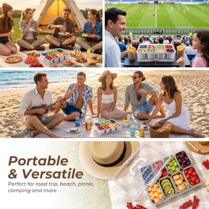 Homelove Snackle Box Container with Ice-Pack, Snack Container Divided Serving Tray with 8-Compartment Snack Platter, Lid and Handle, Food Organizer for Outdoor Travel Party Beach Picnic - color: C