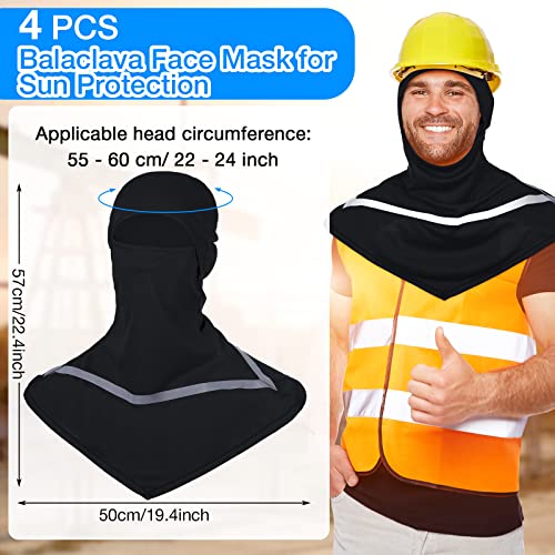 Seematn 4 Pcs Summer Balaclava Men Women Sun Face Mask for UV Protection Neck Covers with Reflective Strip Construction Work - color: Black
