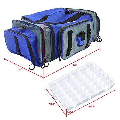 OSAGE RIVER Large Waterproof Fishing Tackle Bag with Padded Shoulder Strap, Ripstop Soft Sided Bag with Fishing Pliers Holder - color: Ash with 3 Tackle Boxes