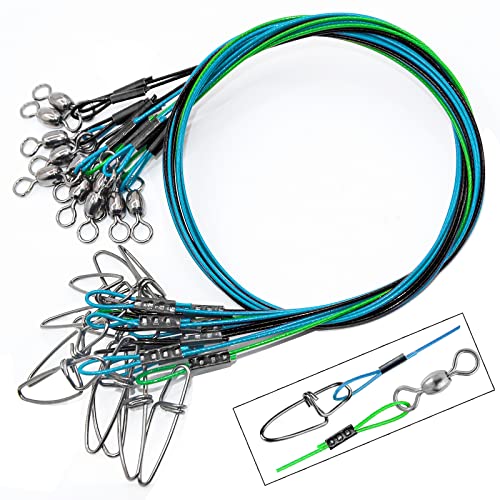 YOTO Steel Fishing Leaders Wire丨125LB Heavy Duty Saltwater Fish Leader丨High Strength Leader with Swivel and Snap - color: black green blue-30pcs