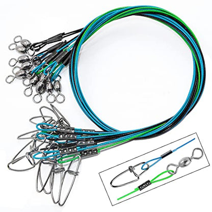 YOTO Steel Fishing Leaders Wire丨125LB Heavy Duty Saltwater Fish Leader丨High Strength Leader with Swivel and Snap - color: black green blue-30pcs
