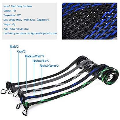 Leo 10 Pcs Rod Sock Sleeve Cover 190cm/74.8inches Braided Mesh Protector Pole Gloves Fishing Tools With Strap for Fly Spinning Casting Sea Rod