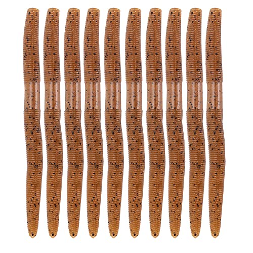 Soft Plastic Bass Fishing Lure 5.3" Senko Style Worms-Salt Impregnation, Ribbed Design Slow Sinking Swimbaits - color: 02-Carolina pumpkin