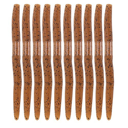 Soft Plastic Bass Fishing Lure 5.3" Senko Style Worms-Salt Impregnation, Ribbed Design Slow Sinking Swimbaits - color: 02-Carolina pumpkin