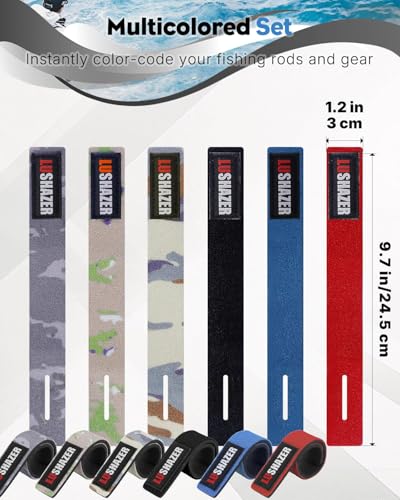 Pawfly 12 Pcs Fishing Rod Straps, 6 Colors, Hook and Loop Pole Straps, Stretchy Neoprene Fishing Rods Ties Rod Wraps, Pole Belts for Casting Rods Spinning