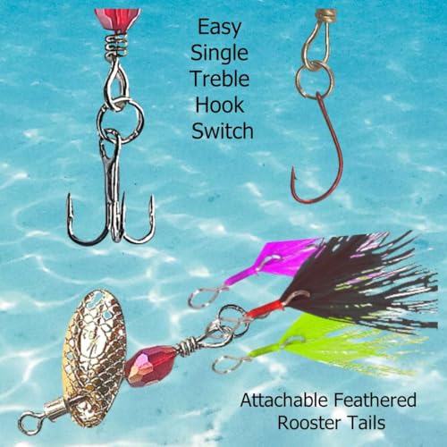 Aboda Rooster Tail Fishing Lures Kit, 10 Spinnerbaits w 16 Attachable Rooster Tails in 8 Colors, Fishing Lures for Bass Salmon Trout and Crappie - size: 1/16 oz Set