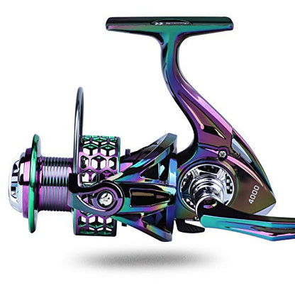 Sougayilang Colorful Fishing Reel 13 +1 BB Light Weight Ultra Smooth Powerful Spinning Reels, with CNC Line Management Graphite Frame, for Freshwater - size: LY4000
