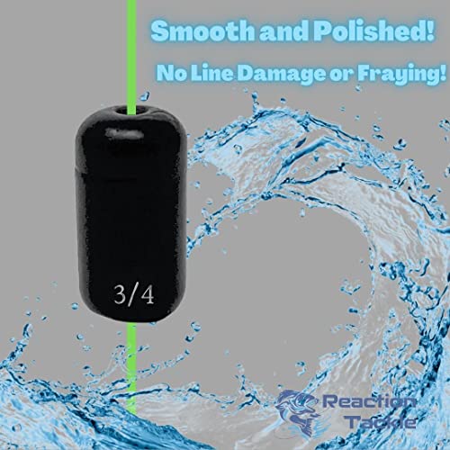 Reaction Tackle Tungsten Barrel Weights for Bass Fishing - Egg Shaped Carolina Rig Sinkers - Size Stamped Freshwater and Saltwater - color: Black, size: 3/4 Oz (4-Pack)