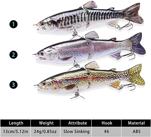 TRUSCEND Swimmax Easy Catch Fishing Lures with BKK Hooks, Wiggling, Vibrating, Rattling and Gurgling for More Bite, Heavy-Duty Dyneema Fiber Jointed Swimbaits for Bass, Trout, Walleye, Crappie, Pike - color: F-5.12",0.85oz