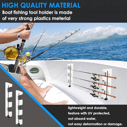 White Plastic Horizontal Fishing Rod Holder, Wall Mounted Fishing Rod Rack, Fishing Pole Holders for Boat, Garage, Pack of 2