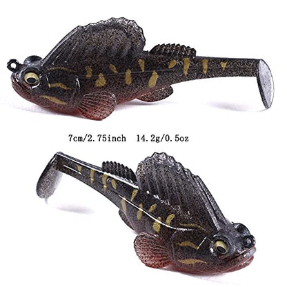 Weedless Soft Plastic Fishing Lures for Bass Trout - Paddle Tail Swimbaits With Hidden Pre-Rigged Sharp Hooks for Freshwater Saltwater - 5pcs Kit With Box - color: B:2.75in/0.5oz/5pcs