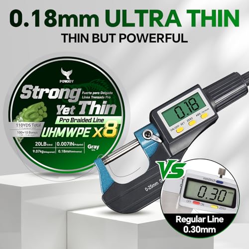 Ultra-Thin 20LB 8-Strand Braided Fishing Line 0.18mm with Knots Guide Card, Stronger than 4-Strand PE Line, Smooth as Silk & Longer Casting, Ideal for Bass Trout Fishing in Freshwater/Saltwater - color: Gray, size: 20LB 110YDS