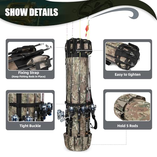 Fishing Pole Bag Rod Case, Folding Fishing Pole Bag Fishing Gear - color: Green Caomo