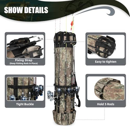 Fishing Pole Bag Rod Case, Folding Fishing Pole Bag Fishing Gear - color: Green Caomo