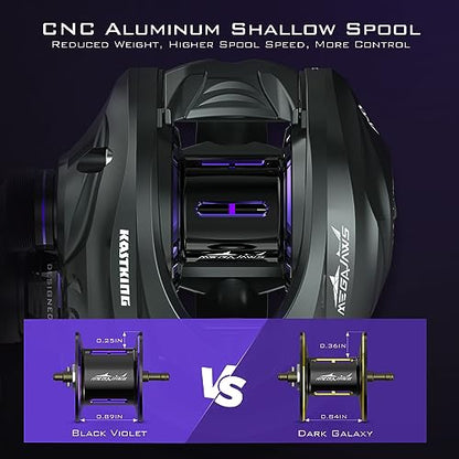 KastKing MegaJaws Elite Baitcasting Fishing Reel, New AutoMag Dual Braking System, Only 6.7oz, 17.64 LBs Carbon Fiber Drag, 11+1 Shielded BB, High Speed 5.4:1 to 9.1:1 Gear Ratios - size: Left - 7.2:1, style: Megajaws Elite-shallow Spool