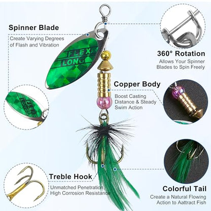 Fishing Lures Spinnerbait Kit Rooster Bait Tail Fishing Lures Inline Spinner Baits Bass Salmon Trout Spoon Hard Metal Spinnerbaits for Saltwater Freshwater - style: 10pcs Spinnerbaits-b