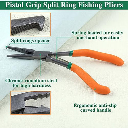 8 Inch Pistol Grip Multi-Function Fishing Pliers with Line Cutter, Hook Remover, Crimper, Split Ring Opener, Aluminum Pipe Crimper, Non-Slip Handles, Saltwater Resistant - style: 8"-Pistol Grip