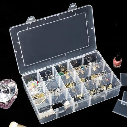 AKOAK 24 Grids Clear Plastic Organizer Box with Adjustable Dividers, Craft Storage Bead Organizer Box for Nail Accessories, Fishing Gear, Art DIY Crafts, Beads -Pack of 1