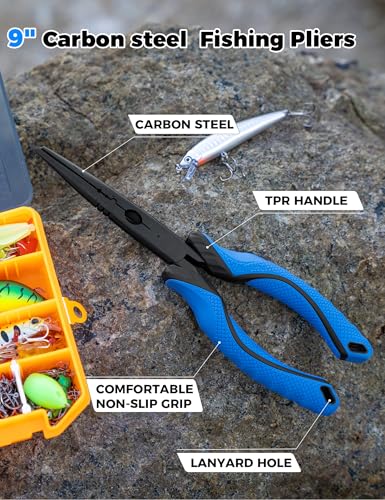 Fishing Tools Kit, Fishing Pliers,Fishing Scissors, Fishing Line Cutter for Braided Fishing Line,Fishing Gear with Lanyard - color: 9"Fishing Pliers Blue