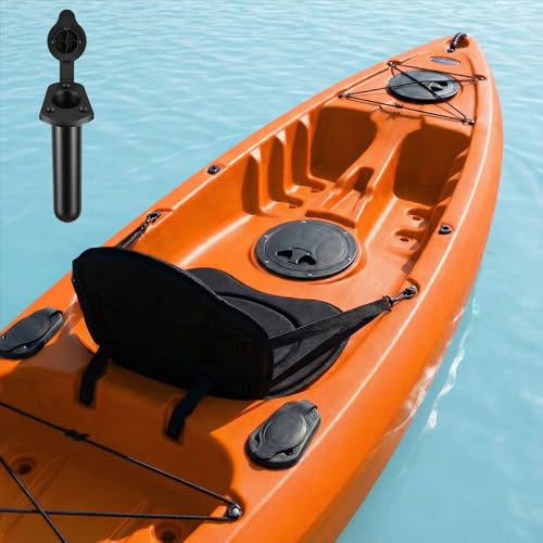 4 Pcs Kayak Deck Flush Mount Fishing Rod Holder with Cap Cover, Plastic Boat Rod Holders for Canoe and Tackle Accessory Tools, Black