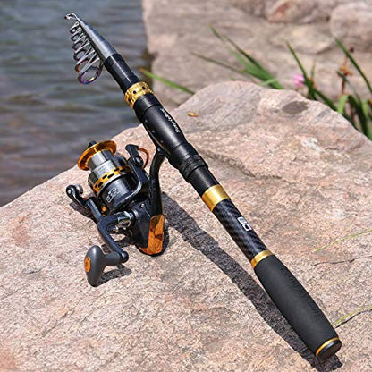 Sougayilang Fishing Rod Reel Combos Carbon Fiber Telescopic Fishing pole with Spinning Reel for Travel Saltwater Freshwater Fishing - color: Fishing Full Kit, size: 6.89 ft