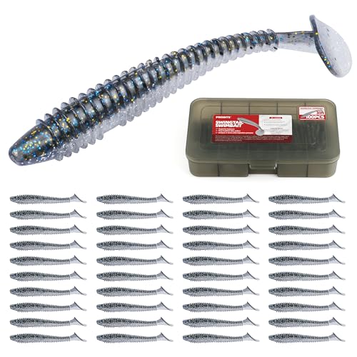 Paddle Tail Swimbaits 100/80/50PCS, 5/4/3/2 inch Soft Fishing Lures Bulk Pack – Durable Lifelike Action Lures for Bass, Trout, Crappie – Freshwater & Saltwater Fishing Gifts - color: Silver Blue, size: 3in, 100pcs