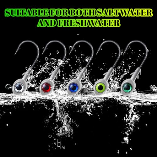 3D Fish Eye Jig Heads, 5 Colors with Lifelike Eyes, Multi Weights, Barbed Fishing Hooks for Walleye Bass Crappie - size: 3.5g(1/8oz)-50pcs