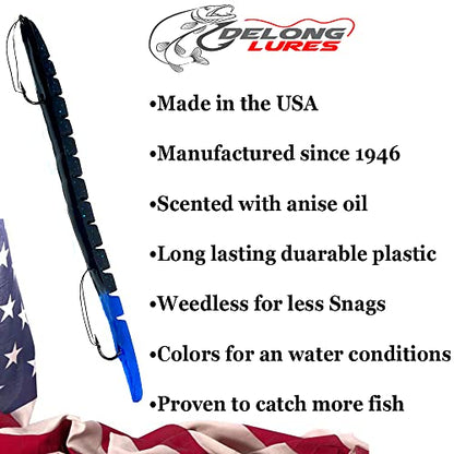 Delong Lures Fishing Lures, Made in America, Pre-Rigged Weedless Bass Lures for Fishing, Segemented Soft Platisc Fishing Bait, Fishing Worm Lure, Fishing Tackle Kit - color: Black/Blue
