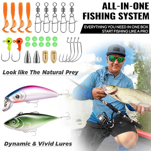PLUSINNO Fishing Rod and Reel Combo, Telescopic Fishing Pole Kit with Spinning Reel, Tackle Box, Fishing Lures and Travel Carrying Bag, Fishing Gear Gifts for Men - color: Full Kit with Carrier Case, size: 1.98M 6.49FT