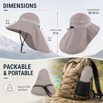 Palmyth Fishing Hat UPF 50+ Sun Protection Neck Flap Hat for Men and Women | Cooling Neck Flap, Water Resistant, Wide Brim, Detachable Chin Strap, Breathable Mesh, Sweatband, Adjustable Buckle, Packable - color: Sand