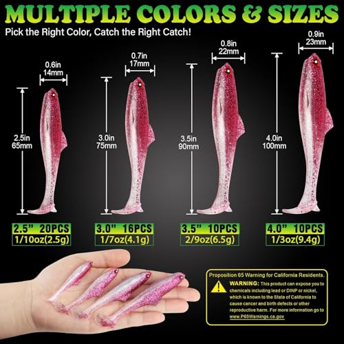 LUCKYFISHING Paddle Tail Swimbaits Soft Plastic Swimbaits Soft Baits for Bass Fishing Trout Crappie Walleye Freshwater Saltwater 10/16/20 PCS Soft Plastic Baits 4/3.5/3/2.5 Inch - color: Pink, size: 2.5 inch-20pcs