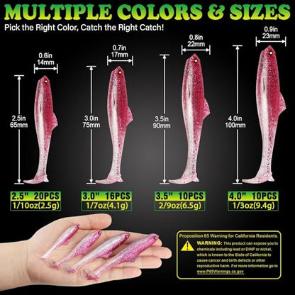 LUCKYFISHING Paddle Tail Swimbaits Soft Plastic Swimbaits Soft Baits for Bass Fishing Trout Crappie Walleye Freshwater Saltwater 10/16/20 PCS Soft Plastic Baits 4/3.5/3/2.5 Inch - color: Pink, size: 4 inch-10pcs