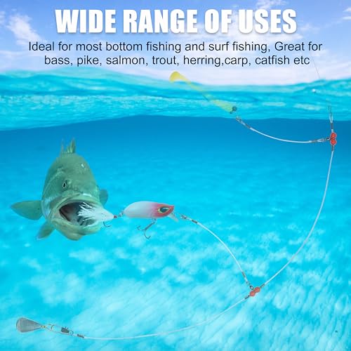 Fishing Leaders Saltwater Fishing Rigs Fishing Wire Leaders with Swivels Snaps High-Strength Fishing Leader Line Rig Bottom Rig Nylon Steel Sea Surf Fishing Rigs Tackle 1Arm 2Arms - color: Blue Nylon, style: 2 Arm, 12pcs