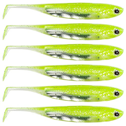 Dr.Fish Paddle Tail Swimbaits, Soft Fishing Lures for Bass Fishing 2.75-4.75 Inches, Freshwater & Saltwater Soft Plastic Baits Swim Shad Bait Minnow Lures Drop Shot - color: Chartreuse, size: 3.93"-5 Pack