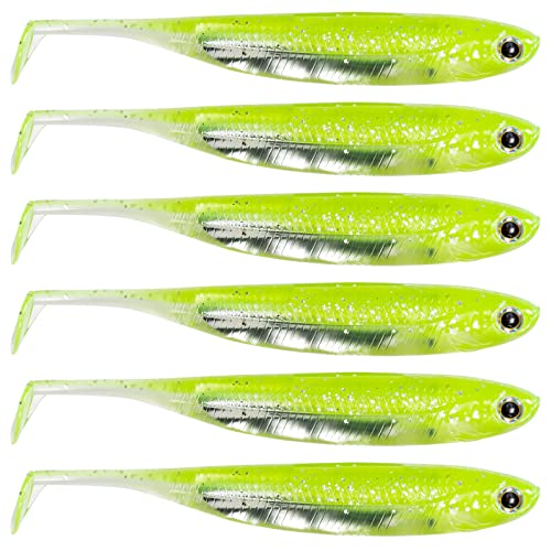 Dr.Fish Paddle Tail Swimbaits, Soft Fishing Lures for Bass Fishing 2.75-4.75 Inches, Freshwater & Saltwater Soft Plastic Baits Swim Shad Bait Minnow Lures Drop Shot - color: Chartreuse, size: 3.06"-6 Pack