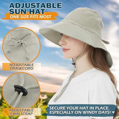 Women's Cotton Sun Hat with Neck Flap, UV Protection Wide Brim Outdoor Hat | Adjustable Fit, Moisture-Wicking & Breathable, Packable & Lightweight for Fishing Hiking Gardening Beach Safari - color: Khaki