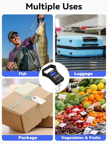 HEETA Fish Scale, 110lb/50kg Digital Portable Hanging Fishing Weight Scale with Backlit LCD Display, Luggage Scale with Hook, Non-Slip Large ABS Handle & 2 AAA Batteries, Fishing Gifts Gear for Men - color: Black