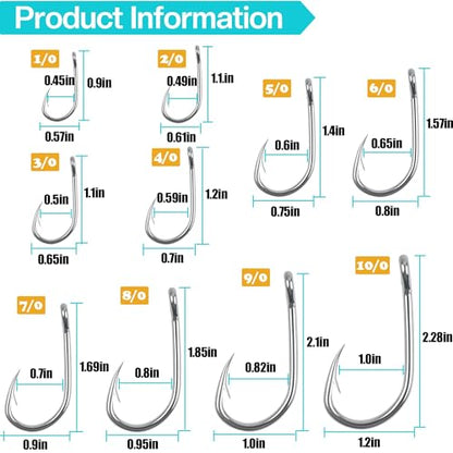 Saltwater Circle Hooks,50 Packs Strong Stainless Steel Fishing Hooks Live Bait Fish Hook Jig Catfish Hook 1/0-10/0 - size: 1/0 - 50 PACK