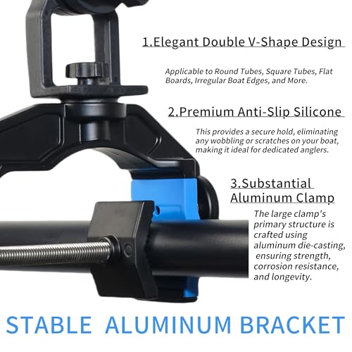Fishing Rod Holders for Boat, Upgraded Fishing Rod Holder with Enlarge Clamp Innovative Dual-V Shaped Design Fit Round/Square Tube Boat Fishing, Fishing Gifts for Men - color: Large Clamp Holder-2 Pack