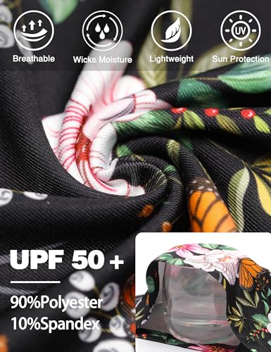 FISHEAL UV Sun Protection Face Scarf Mask, Breathable Gardening Face Cover Neck Gaiter with Ear Loops Bandana for Men Women - color: Black Flowers