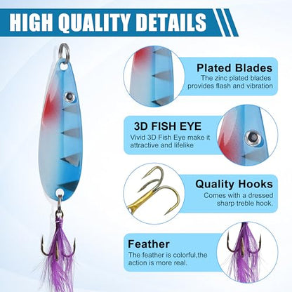 Rooster Bait Tail Fishing Lures Kit Spinner Baits Trout Lures Spoon Lures Bass Lures Hard Bait Bass Lures Crankbaits for Bass Pike Trout Salmon Crappie Walleye Fishing - color: 30pcs Fishing Lure kit