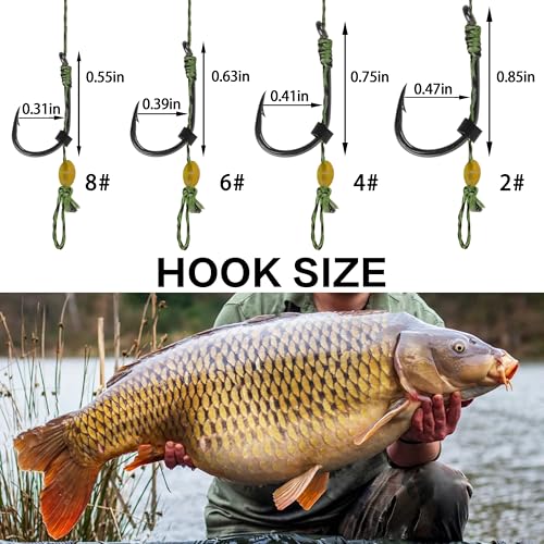 Carp Fishing Hair Rig Kits,26pcs/30pcs Sets Curved Barbed Carp Hook Swivel Boilies Bait Stops and Stringers Needle Fishing Bait Rigs Braided Thread Line Carps Fishing Accessories - color: Size 2#-8#(4 Packs) - 30pcs