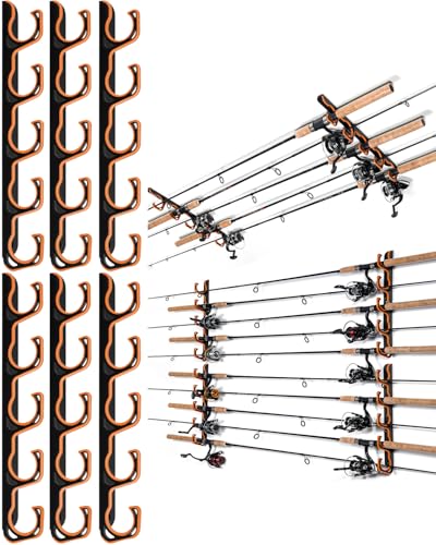 Ghosthorn Fishing Rod Holders for Garage Fishing Pole Holders Ceiling or Wall Mounted Fishing Rod Rack garage Storage Organizer Fishing Gear Equipment for Men Women (Orange, 3 Packs) - color: Orange, size: 3 pack holds up 15 rods