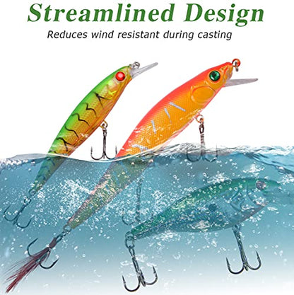 Fishing Lures Kit Crankbait Minnow Hard Bait Set Deep Diving Jerkbait Swimbait Popper Pencil Walleye Lures Artificial Fishing Bait for Bass Trout Redfish Saltwater Freshwater Fishing Lure - color: Kit-28pcs