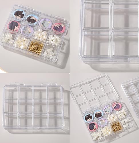 12 grid acrylic storage box, 4.4 x 3.5 x 0.6 inch，nail jewelry and earring display cabinet, nail art craft storage box with transparent cover, fishing bait, rock collection - color: white