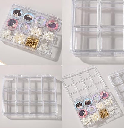 12 grid acrylic storage box, 4.4 x 3.5 x 0.6 inch，nail jewelry and earring display cabinet, nail art craft storage box with transparent cover, fishing bait, rock collection - color: white